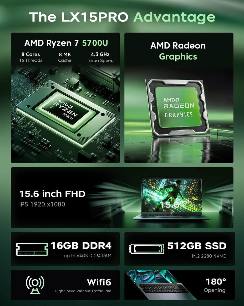 KAIGERR Gaming Laptop 15.6-inch AMD Ryzen-7 5700U 16GB DDR4 512GB