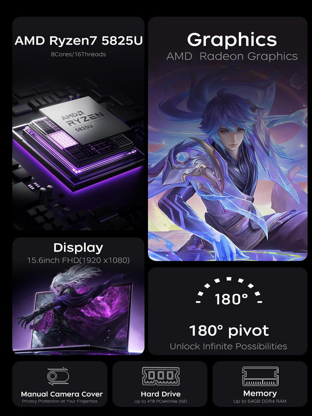 MALLRACE Laptop Computer,15.6'' FHD Display Laptop with AMD Ryzen 7 5825U Processor.